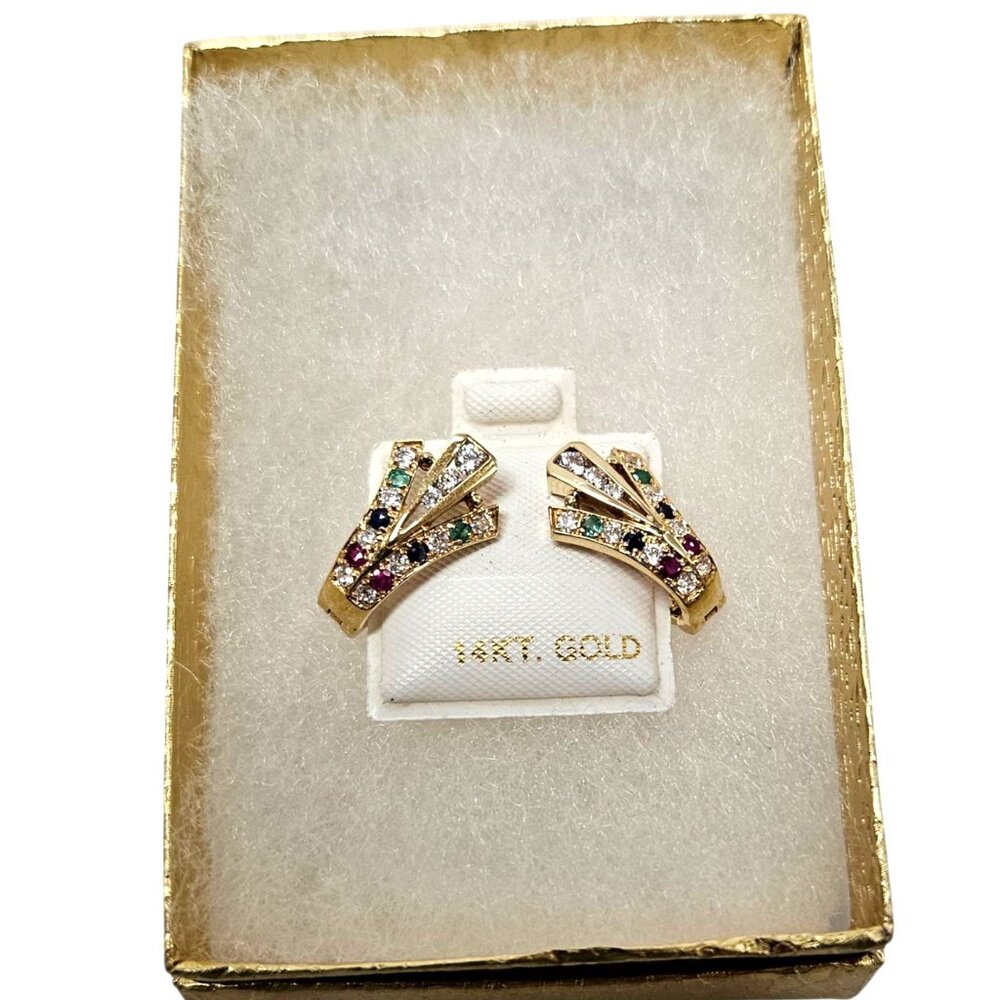 Ladies 14k Yellow Gold Natural Gemstone Diamond Drop Earrings